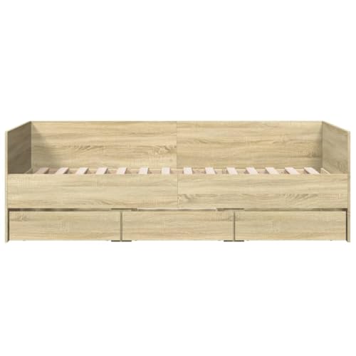 vidaXL Tagesbett, Gästebett mit 3 Schubladen mit Rollen, Schlafsofa für Schlafzimmer, Bettsofa Sofabett Daybed Bett, Sonoma-Eiche 100x200cm Holzwerkstoff – Bild 7