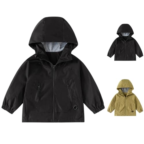 Boys Girls Waterproof Hooded Jacket for Kids Plain Lightweight Zip Up Rain Coat Outdoor Solid Sports Windbreaker