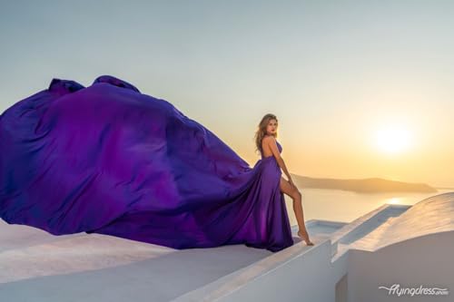 V Neck wedding dress, Satin flying dress, long flowy train for gorgeous photoshoot, engagement summer dress, photography dress3