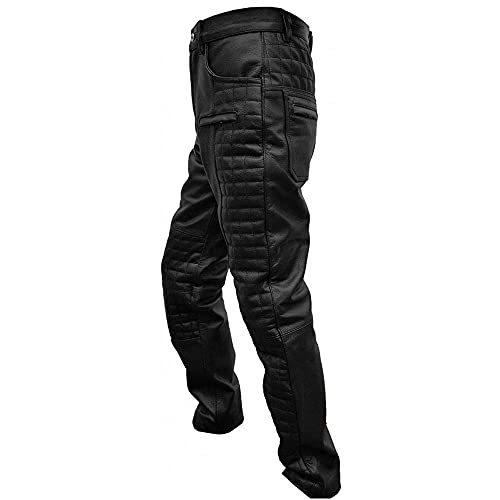 Mens Bikers Pants Real Black Leather Quilted Box Design Motorcycle Jeans Trouser4
