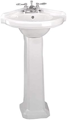Portsmouth 22 Inch Corner Pedestal Bathroom Sink Small White - Overflow and Pre-Drilled 4 in. Centerset Faucet Holes - Grade A Porcelain Easy Clean and Install Renovators Supply Manufacturing