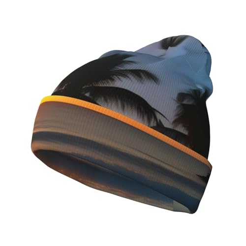 Sombrero de punto con patrones de puesta de sol, cálido y cómodo, resistente al viento y transpirable para estaciones frías, color negro