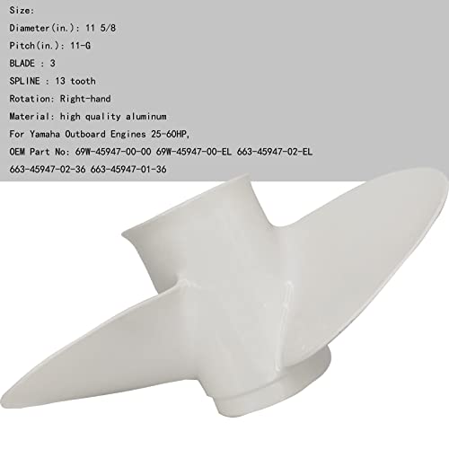 Image of 11 5 /8x11-G Boat Propeller for Yamaha - for Yamaha Outboard Engines T25 30hp 40hp 50hp 55HP 60hp Replace 69W-45947-00-00 663-45947-02-EL,13 Spline Tooth - Aluminum Outboard Propeller