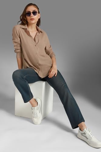 Image of High Star Women's Classic Oversized Spread Collar Long Sleeves Cotton Casual Shirt