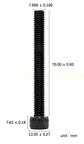 Image of iexcell 5 Pcs M8 x 70mm Thread Pitch 1.25 mm Alloy Steel 12.9 Grade Hex Socket Head Cap Screws Bolts Kit, Black Oxide Finish