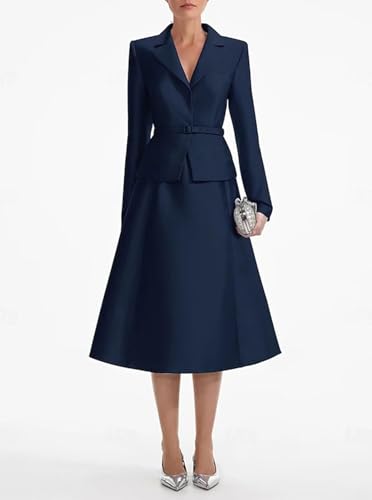 Satin Mother of The Bride Dresses for Women Tea Length Long Sleeves Wedding Guest Dress A Line Evening Gown3