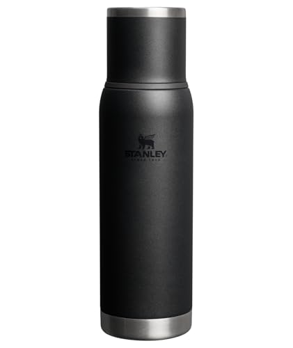 Stanley Adventure-To-Go Vacuum Bottle 1.1 qt | Wide Mouth with Leakproof Cup Lid | Keep Drinks Hot or Cold | Packable for Travel | Insulated Stainless Steel Thermal Bottle | BPA-Free | Black 2.0