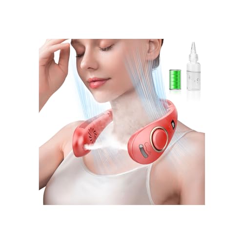 Image of Neck Fans for Women Rechargeable-Foldaway Personal Fan with Water Mist,Wearable Hanging Fan Around Neck,Small USB Rechargeable Neck Cooler for Mother's Day Father's Day Adults Kids Birthday Gifts Red