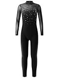 Oyolan Kids Girls Rhinestones Long Sleeves Full Body Jumpsuit Romper Leotard Unitard for Ballet Dance Gymnastics Black 6 Years