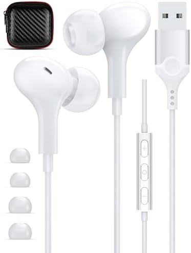 APETOO USB Headset with Microphone for PC – 2.3M, Noise Canceling Computer Headphones HiFi Stereo PC Headset with Mute Function for Laptop Live Steam Gaming Headset and PS5 4,White