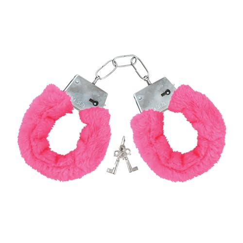 Lizzy Steel Metal Handcuffs with 2 Keys Adjustable | Valentine Couple Fancy dress cosplay Costume accessory Hen Stag Night Party (Furry Pink Handcuffs)