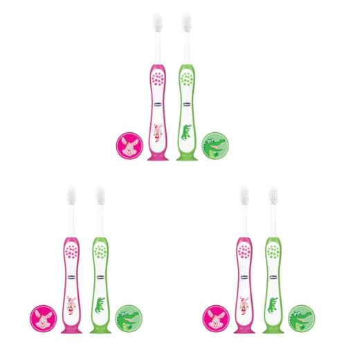 Image of Chicco Toothbrush Set Pink + Green 3Y-8Y (Pack of 3)