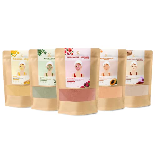 Kimayra Skin Care Combo Powder (Pomegranate + Beetroot, Neem + Tulsi, Orange + Papaya, Turmeric + Orange, Sandalwood + Saffron) – Face Pack Combo Powder for Natural Glowing Skin – 375Gm (75G X 5 Pack)