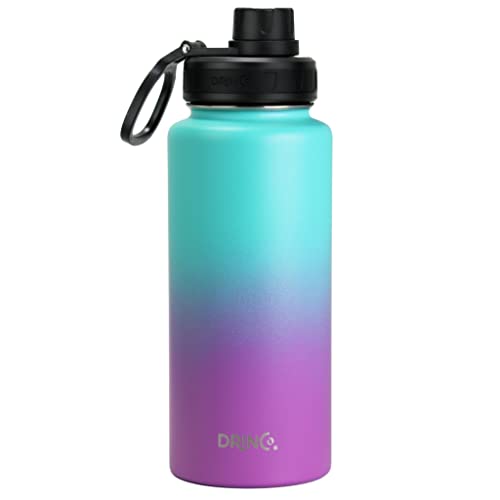 Image of Drinco Stainless Steel Water Bottle Spout Lid Vacuum Insulated Double Wall Water Bottle Wide Mouth Leak Proof Keep Cold Sport Camping Hiking (32oz Ombre Fuchia Teal)