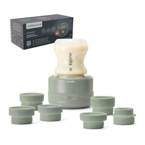Nuvita 1166 Warm70 trådlös flaskvärmare 70 °C – USB-uppladdningsbar, universellt kompatibel med 6 adaptrar, 5 temperaturinställningar upp till 70 °C, snabb uppvärmning på 2,5 min, varar upp till 6
