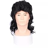 Tupé de pelo para hombres Diadema de peluca pelo rizado medio a largo for hombre, diadema superior completa, cómoda y transpirable Sistema de cabello para hombres(Negro)