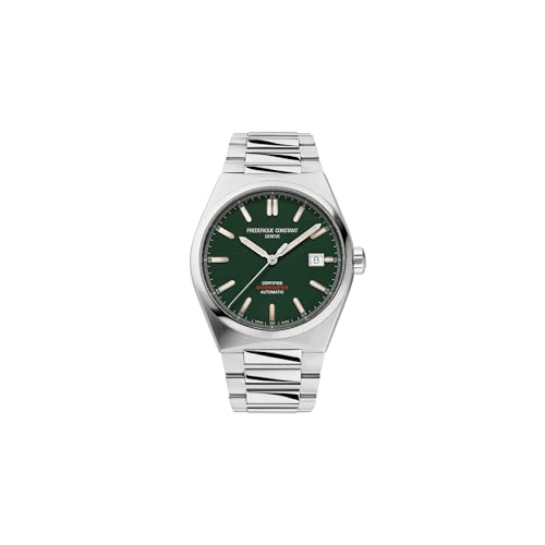 Frederique Constant Mens Swiss Automatic Highlife COSC Silver-Tone Stainless Steel Watch with Bracelet and Additional Green Nubuck Leather Strap, Style: FC-303GRS3NH6B