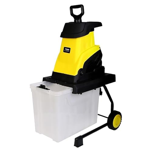 Trituradora de ramas eléctrica, trituradora de madera de 2500 W, trituradora de hojas eléctrica compacta de alta resistencia, con contenedor de recolección de 45 L y cable de 10 m, cuchillas de acer