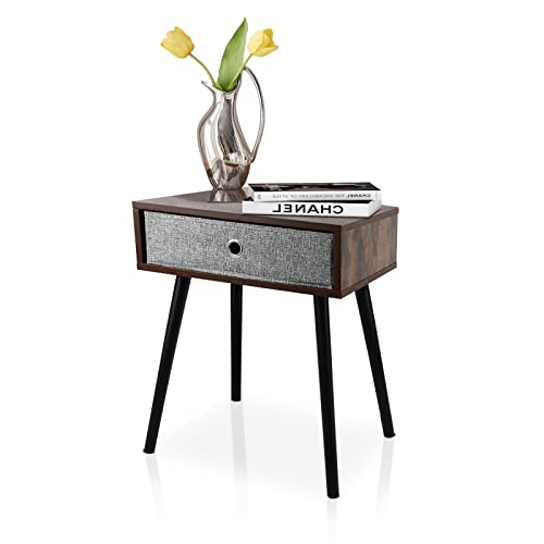 No More Tag Small Nightstand With Drawer, Mid-Century Modern Bedside Table With Solid Wood Legs, Modern End Table With Storage For Bedroom, Living Room, Easy Assembly, Brown And Black #TOP13