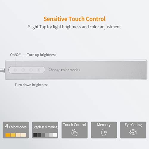 Phive Led Architect Desk Lamp, Clamp On Drafting Table Lamp, Eye-Caring Metal Swing Arm Workbench Lamp, Dimmable, 4 Color Modes - Great For Office, Task, Reading, Drawing (Upgraded Version), Silver #TOP5