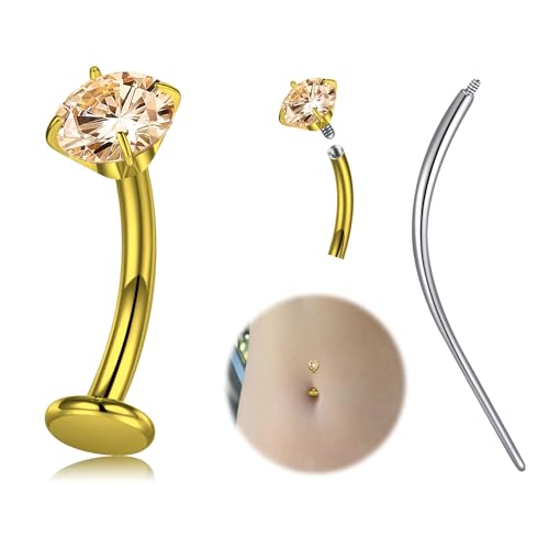 LAURITAMI Floating Titanium Belly Button Rings ASTM F136 Titanium Belly Button Ring 14G Champagne Color Belly Piercings for Women With 1PC Curved Piercing Taper