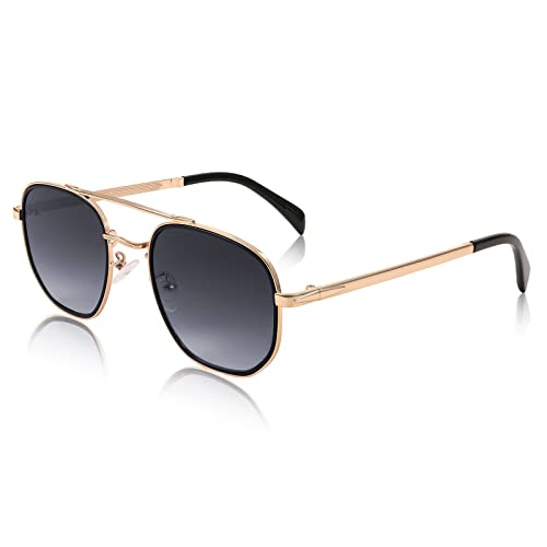 FEISEDY Women Men Square Pilot Sunglasses Gradient Lens Retro Small Metal Shades B2953