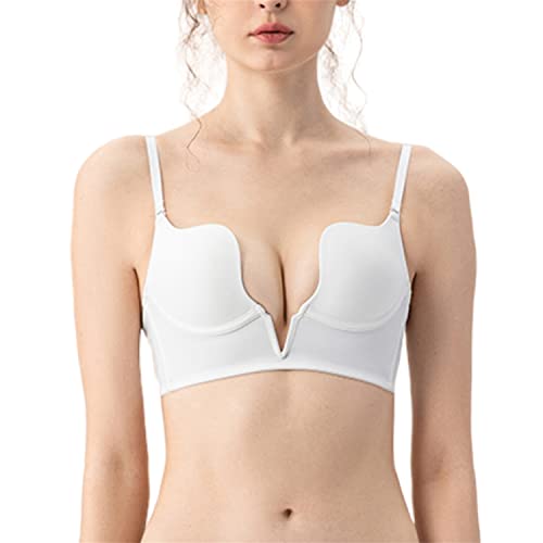 Mosestons Sujetador Sexy con Escote en V Profundo para Mujer，Sujetador Push-Up con Aros，Sujetador de Espalda Abierta de Cintura Baja