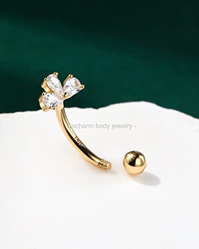 Cocharm 14K Gold Rook Earrings For Women 16G Yellow Gold Flower Rook Piercing Gold 14K Rook Jewelry 14Kt Gold Rook Jewelry 16 Gauge 8Mm Rook Barbell #TOP4