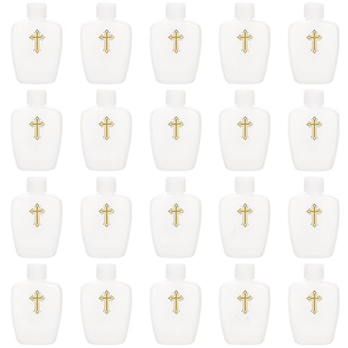 Hiceeden 20 Pack 60ML Catholic Water Bottles, Empty Plastic Water Container, Water Flask with Gold Cross Pattern for Home Kitchen Party Easter Decor, White(2oz)