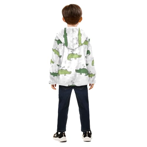 Crocodile Bird Pattern Print Toddler Fleece Jacket Girl Boys Hooded Fleece Jacket Coat Warm Outwear Zip-up 3-10T4