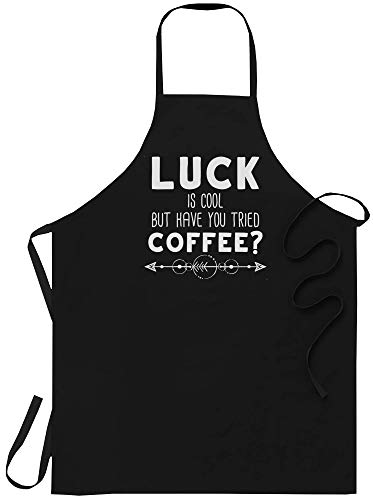 FunnyLazy Teacher Black Apron for Men Women - One Size Fits All - St Patricks Day Funny Kitchen Decor Aprons For Teacher Who Loves Coffee Over Luck Grilling BBQ Kitchen Decor Aprons