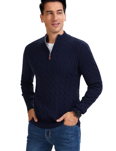 iWoo Quarter Zip Sweaters for Men Slim Fit Long Sleeve Knitted Pullover Mock Neck Business Casual Dress Sweater3