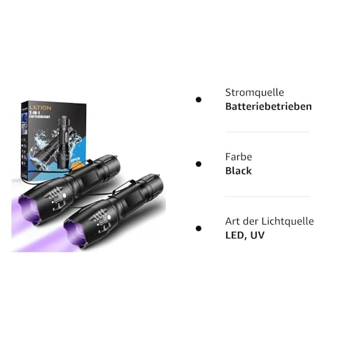 MOWETOO LED UV Taschenlampe, UV Lampe 2 in 1, 395nm Schwarzlichtlampe, Schwarzlicht Taschenlampe mit 4 Lichtmodi, 40W, Detektor für Unechte Banknoten, Urin von Haustiere, 2 Stück
