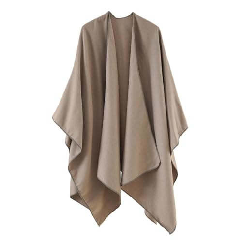 Poncho de cachemira sintética para mujer chal cálido color liso