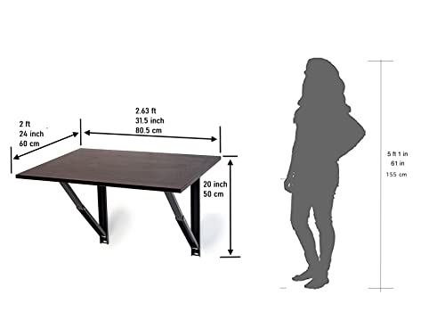 Image of Compal Wall Mounted Folding Study Table, Office Work Table (Modern Brown, 24x32 Inches)