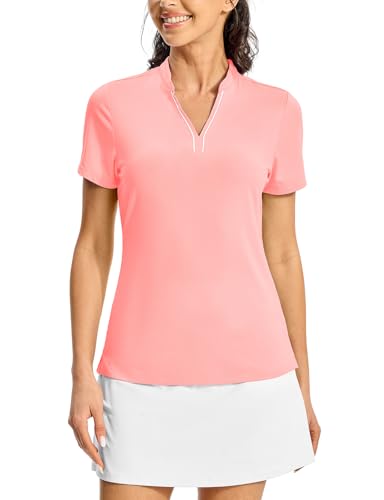 Image of BGOWATU Women's Golf Polo Shirts Short Sleeve Collarless Y-Neck Tennis Tops Quick Dry UPF 50+ Workout Shirt Lightweight