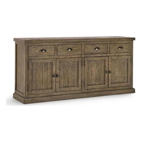 Pemberly Row 4-Drawer Reclaimed Pine Wood Sideboard, 74' W x 35' H, Weathered Brown Finish, FSC Certified Sustainable Hand-Finished Rustic Buffet Table with Storage, Dining or Living Room Use