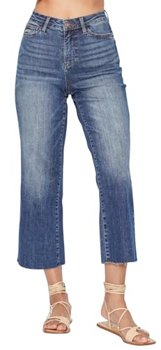 Judy Blue Women's Dolly High Rise Back Pocket Classic Cropped Wide Leg Jeans