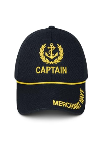 Image of Adjustable Caps | Uniform Accessory | Free Size Unisex Hat | Baseball Hats | Durable & Lightweight Comfortable Cap | Hat with Gold Embroidery Merchant Navy Cap