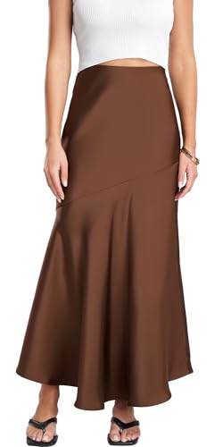FEOYA Women’s Satin Silky Maxi Skirt High Waist A Line