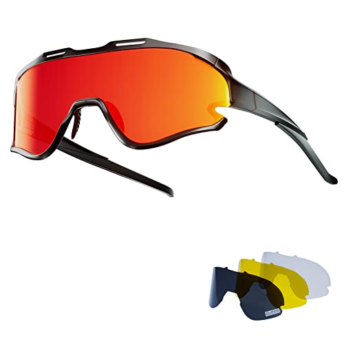 FUN.JPG Polarisierte Fahrradbrille Herren Sport Sonnenbrille Sportbrille Herren Damen TR90 Rahmen mit 4 UV400 Wechselgläser MTB Brille für Outdoorsport Laufen Rennrad Schnelle Brille Schwarz Cover