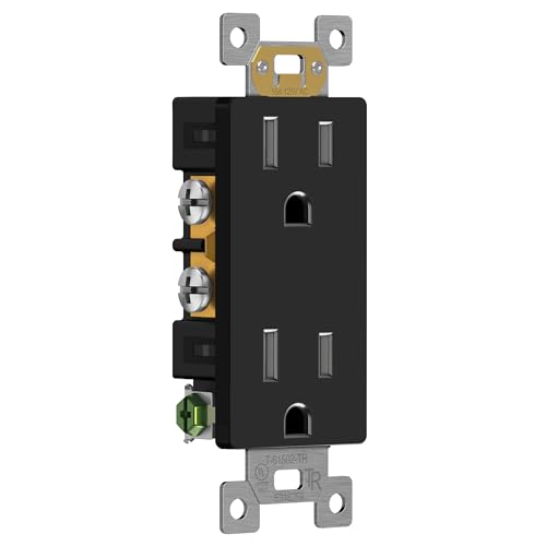 Image of ENERLITES 20 Pack Black Decorator Receptacle, Standard Electrical Wall Outlet, 15A 125V, Self-Grounding, 2-Pole, 3-Wire, 5-15R, UL Listed, 61502-TR-BK, Tamper Resistant