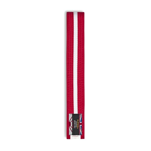 Image of Playwell Martial Arts Cotton Striped Coloured Grading Belt - Red Belt With White Stripe (250cm)