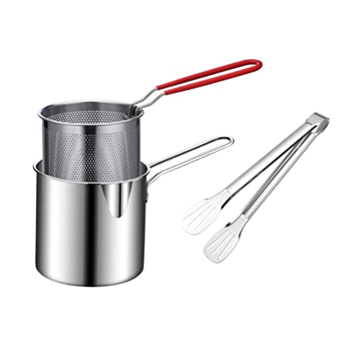 ANSNOW 1 Juego de Freidora de Acero Inoxidable, Cesta para Freír de Cocina, Freidora con Aro de Cebolla, Olla para Freír Tempura, Cesta de Malla para Pasta, Barilla, Colador para Patatas Fritas, Fre