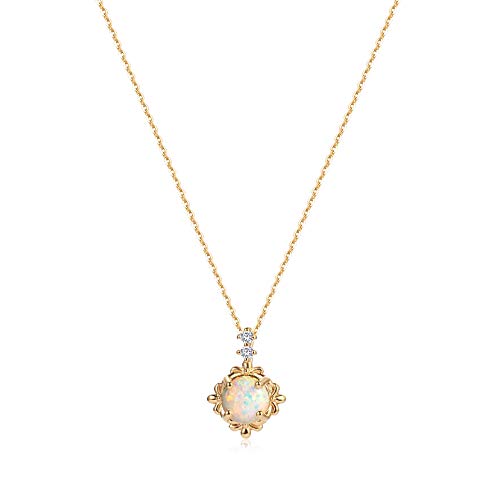 VACRONA Opal Necklace 14K Gold Plated White Opal Pendant Necklace Retro Necklace Dainty Choker Necklace Small Opal Necklace Simple Womens Necklace Gift for Her