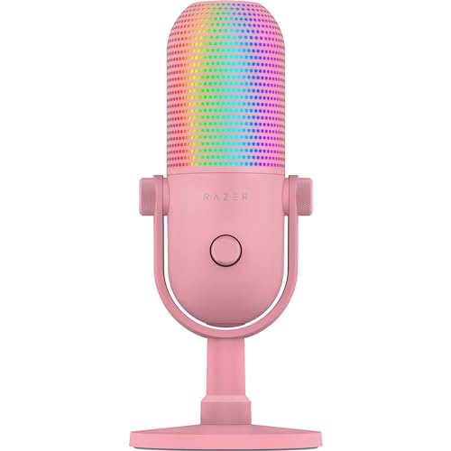 Razer Seiren V3 Chroma RGB USB Microphone: Stream & Game Reactive Lighting - Tap-to-Mute Sensor - Condenser Mic - Digital Gain Limiter & Shock Absorber - PC, Discord, OBS Studio, XSplit - Quartz Pink by Razer - Used condition - US$79.31