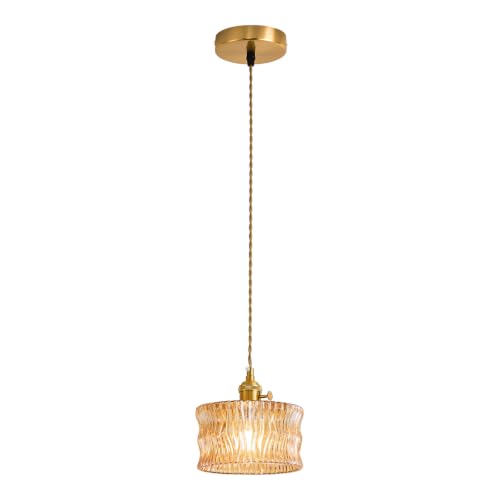 Image of Glass Pendant Lights Kitchen Island,Amber Pendant Lighting Fixtures Modern Adjustable Hight Chandelier Farmhouse Hanging Ceiling Lighting for Dining Room Hallway Bedroom Foyer 1 Pack