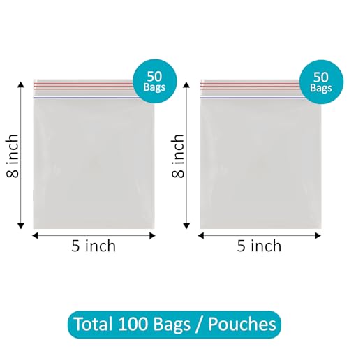 Image of Shalimar Ziplock Pouch | Ziplock /Zipper Bag | 5x8 Inches | 100 Pcs (Pack of 2 Packets x 50 Pcs) | Multi-Purpose Storage Bag | Reusable & Reclosable With Zipper | Color - Natural