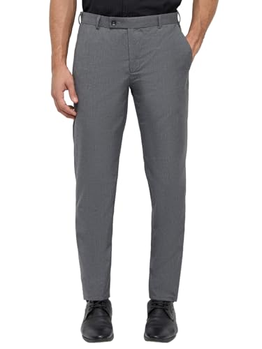 Image of Park Avenue Men Slim Fit Stripe Pattern Polyester Blend Flat Front Formal Trouser