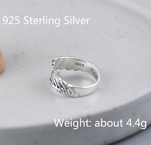 Bague ouverte ailes d'ange argent S925 ajustable style rétro - 4